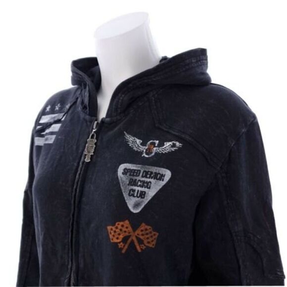 Rebel Spirit Womens Small Distressed Black Gray Full Zip Long Sleeve Jacket - Picture 3 of 11